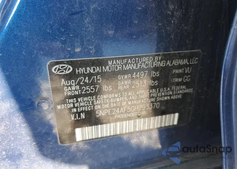 2016 Hyundai Sonata Se из США, поврежденный, VIN 5NPE24AF5GH293370